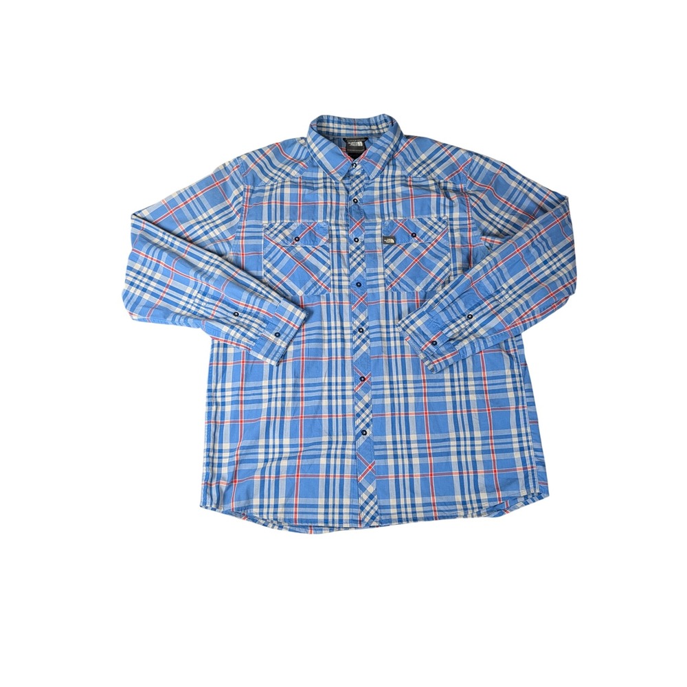 The‎ North Face Mens Plaid Short Sleeve Button Down Shirt Blue Red White L/G